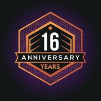 16th year anniversary celebration abstract logo design on vantage black background vector template