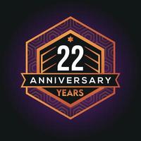 22nd year anniversary celebration abstract logo design on vantage black background vector template