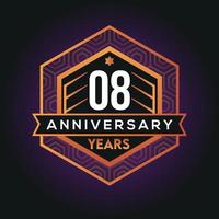 08th year anniversary celebration abstract logo design on vantage black background vector template