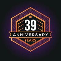 39th year anniversary celebration abstract logo design on vantage black background vector template