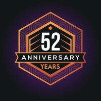 52nd year anniversary celebration abstract logo design on vantage black background vector template