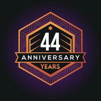 44th year anniversary celebration abstract logo design on vantage black background vector template