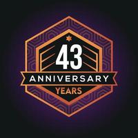 43rd year anniversary celebration abstract logo design on vantage black background vector template