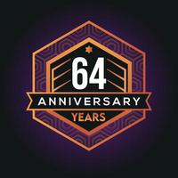 64th year anniversary celebration abstract logo design on vantage black background vector template