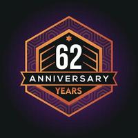 62nd year anniversary celebration abstract logo design on vantage black background vector template