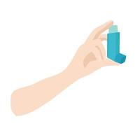 inhalador en mano para el asma.aislado sobre fondo blanco vector