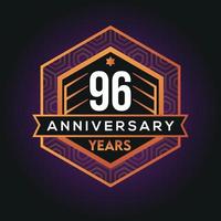 96th year anniversary celebration abstract logo design on vantage black background vector template