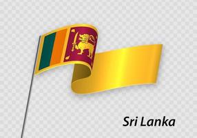 Waving flag of Sri Lanka on flagpole. Template for independence vector