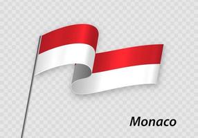 Waving flag of Monaco on flagpole. Template for independence day vector