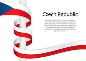 Waving ribbon on pole with flag of Czech Republic. Template for vector