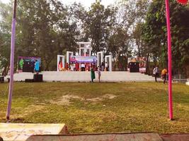 Shaheed Minar is a national monument in Bangladesh. Different organisations paying homage to Language Movement martyrs at the Central Shaheed Minar. photo