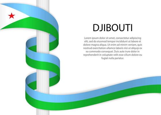 Waving ribbon on pole with flag of Djibouti. Template for indepe