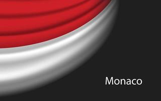 Wave flag of Monaco on dark background. Banner or ribbon vector