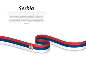 Waving ribbon or banner with flag of Serbia. Template for indepe vector