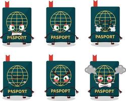 pasaporte dibujos animados personaje con varios enojado expresiones vector