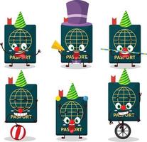 Cartoon character of passport with various circus shows vector