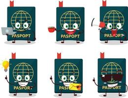 Passport cartoon character with various types of business emoticons vector