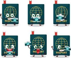 fotógrafo profesión emoticon con pasaporte dibujos animados personaje vector