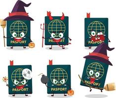 Víspera de Todos los Santos expresión emoticones con dibujos animados personaje de pasaporte vector