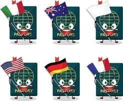 Passport cartoon character bring the flags of various countries vector