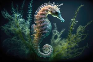 el encantador mundo de caballitos de mar ai generado foto