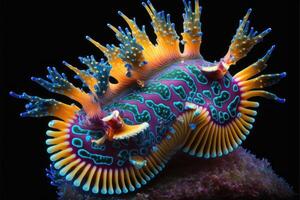 ai generado el sorprendentemente vistoso nudibranquios de el Oceano foto