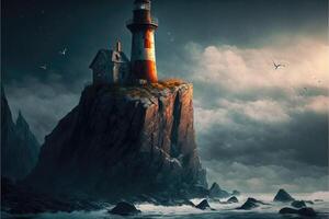 Lonely lighthouse on a cliff. photo