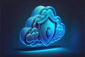 Cloud security blue background. Cyber technology for finance or business. photo