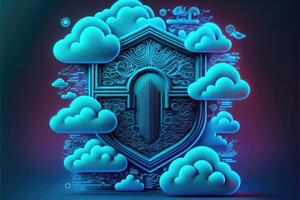 Cloud security blue background. Cyber technology for finance or business. photo