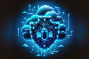 Cloud security blue background. Cyber technology for finance or business. photo