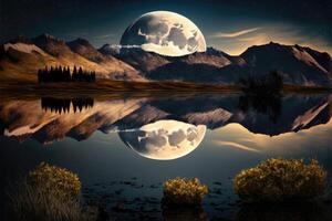 Full moon over a lake. photo