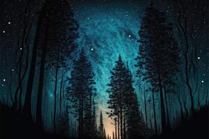Starry night sky over a forest. photo