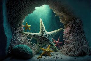 The starfish and their underwater habitat. photo