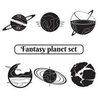 Set of silhouettes of sci fi fantasy planets Vector illustration