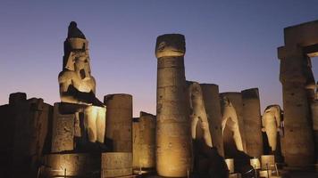 statyer i de luxor tempel i de kväll, egypten video