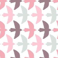Seamless pattern flying birds on a white background. Pastel delicate pattern ideal for printing on fabric. vector