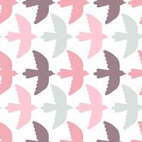 Seamless pattern flying birds on a white background. Pastel delicate pattern ideal for printing on fabric. vector