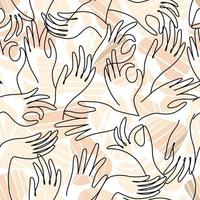 Seamless vector pattern with hands and different gestures line art.