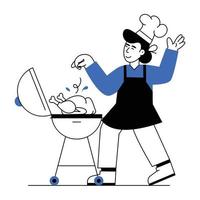 Trendy Chef Grilling vector