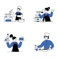 un haz de restaurante cocineros plano ilustraciones vector