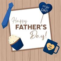 Square father banner on wood background. Happy father's day with symbol of men. Vector illustration.