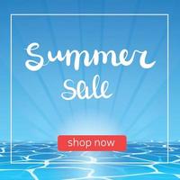 Summer sale banner. Horizon of sea or ocean. Summer scene or landscape. Vector illustration.