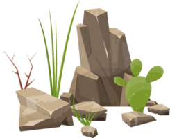 Desert rock with plants png