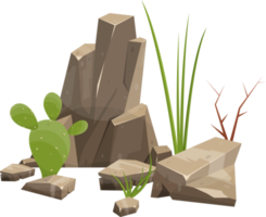 Desert rock with plants png
