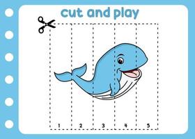 cortar y jugar para ballena dibujos animados vector