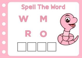 spell the word of worm cartoon vector