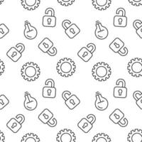 Monochrome vector seamless pattern of cogwheel, lock, lightbulb for web sites and polygraphy