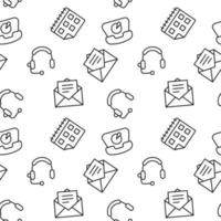 Vector seamless pattern of phone, headphones, letter in envelope, calendar on white background. It can be used for textile, backgrounds, placards