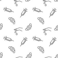 Seamless pattern of syringe, face mask, bleeding nail made of line icons vector