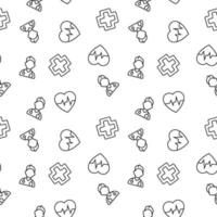 Vector seamless pattern of doctor, pulse, cardiogram, medical cross on white background. It can be used for printing on various surfaces